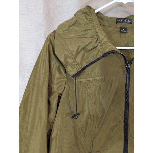 CLAUDIA EV Women's Size MEDIUM Shiny Olive Green Rain Jacket/Coat Windbreaker - Picture 14 of 16